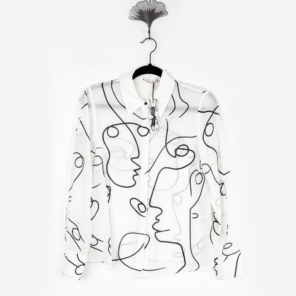 NWT Alice and Olivia a+O Koketit Brady Silk Button Down Blouse White $395 Size S - Picture 5 of 13